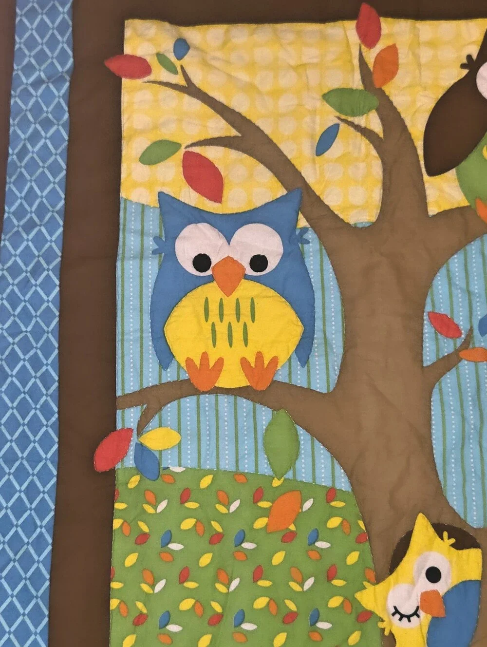 Owl Baby Crib Quilt Handmade Gender Neutral Woodland Nursery Wall Hanging 34x41